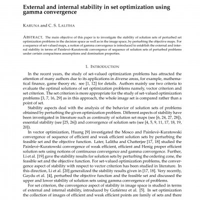 External And Internal Stability In Set Optimization Using - 